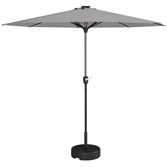 Garden Parasol with LED Lights, Solar Charged Patio Umbrella with Crank Handle, for Outdoor, Light Grey-0