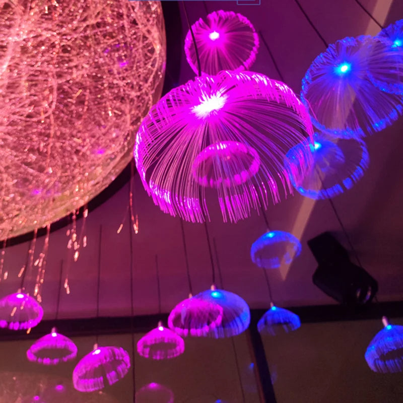 RGB Colorful Jellyfish Led Fiber Optic Light DIY Christmas Chandelier Multi Color Landscape Atmosphere Garden Courtyard Lights