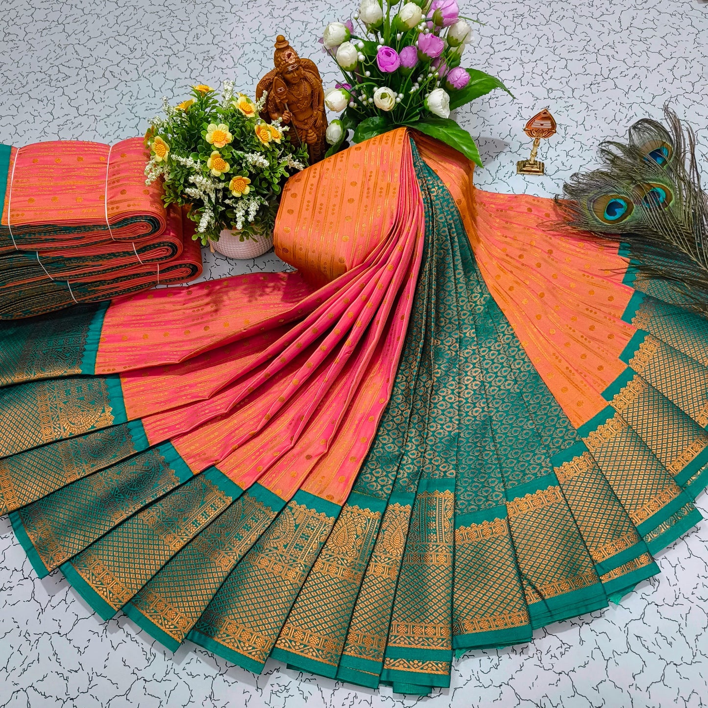 Exquisite Korvai Border Silk Saree with 1000 Butta Design – Timeless Elegance
