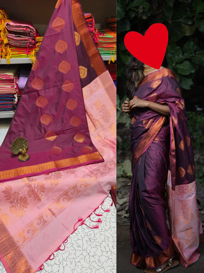 Soft Silk Beauty with Contrast Colors and Korvai Border