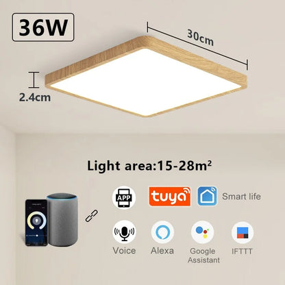 Tuya Smart Ceiling Lamp 36W Wood Grain Square Design LED Ceiling Light With Alexa Google Voice Control For Home
