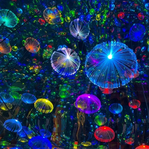 RGB Colorful Jellyfish Led Fiber Optic Light DIY Christmas Chandelier Multi Color Landscape Atmosphere Garden Courtyard Lights
