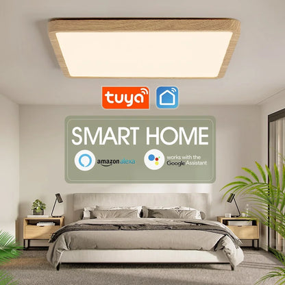 Tuya Smart Ceiling Lamp 36W Wood Grain Square Design LED Ceiling Light With Alexa Google Voice Control For Home