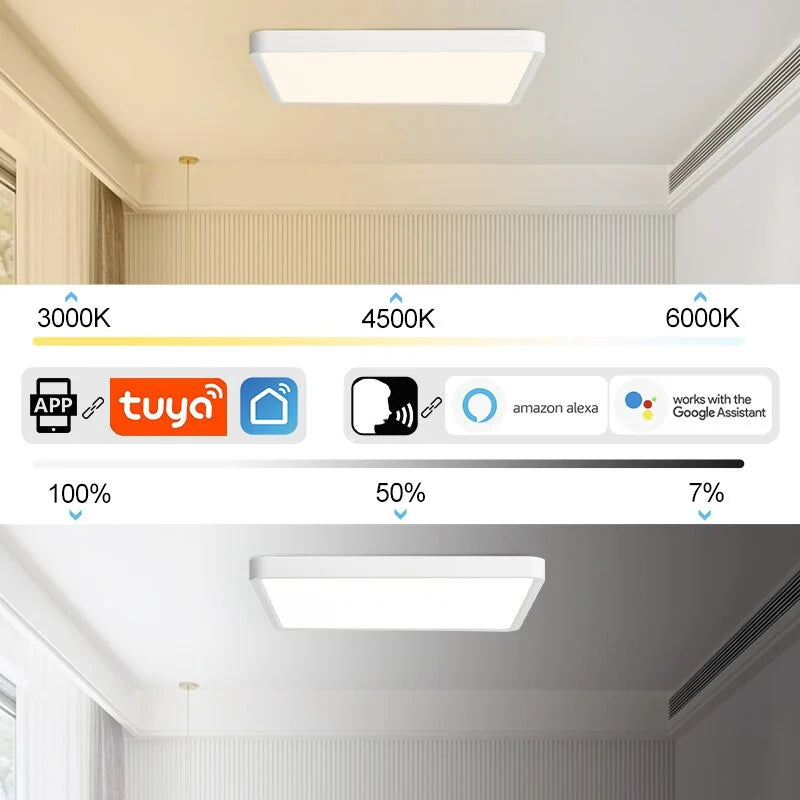 Tuya Smart Ceiling Lamp 36W Wood Grain Square Design LED Ceiling Light With Alexa Google Voice Control For Home