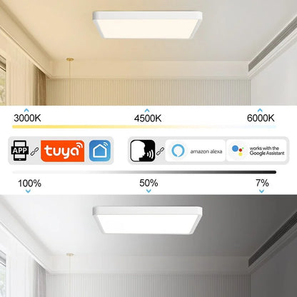 Tuya Smart Ceiling Lamp 36W Wood Grain Square Design LED Ceiling Light With Alexa Google Voice Control For Home