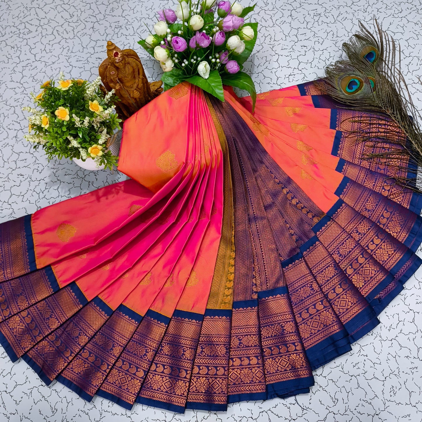 Exquisite Korvai Border Silk Saree with 1000 Butta Design – Timeless Elegance