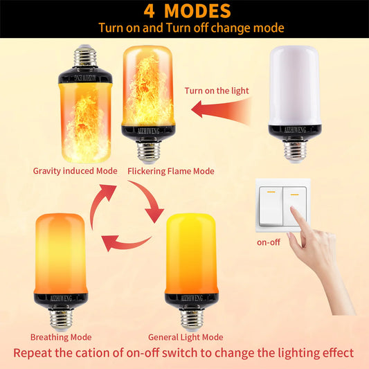 Upgraded LED Flame Light Bulbs, 4 Modes Flickering with Upside Down Effect, E26/E27 Base for Christmas(Not support APP control）