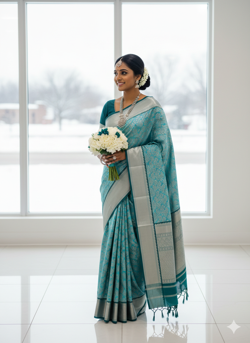 Bridal Silver Semi Silk Saree