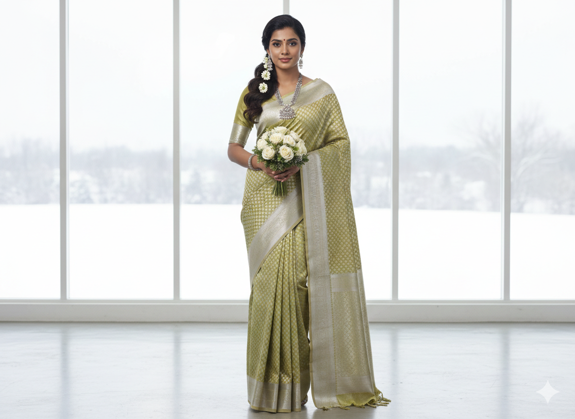 Bridal Silver Semi Silk Saree