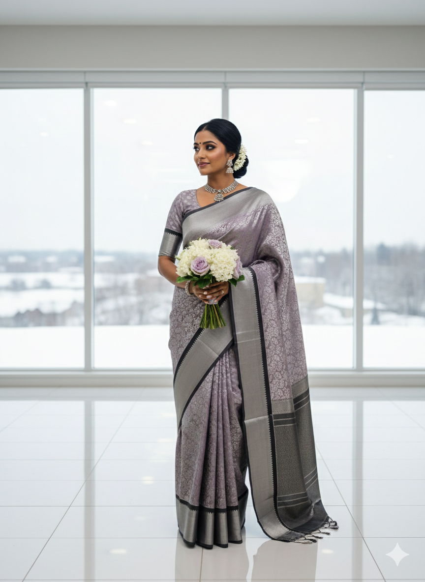 Bridal Silver Semi Silk Saree