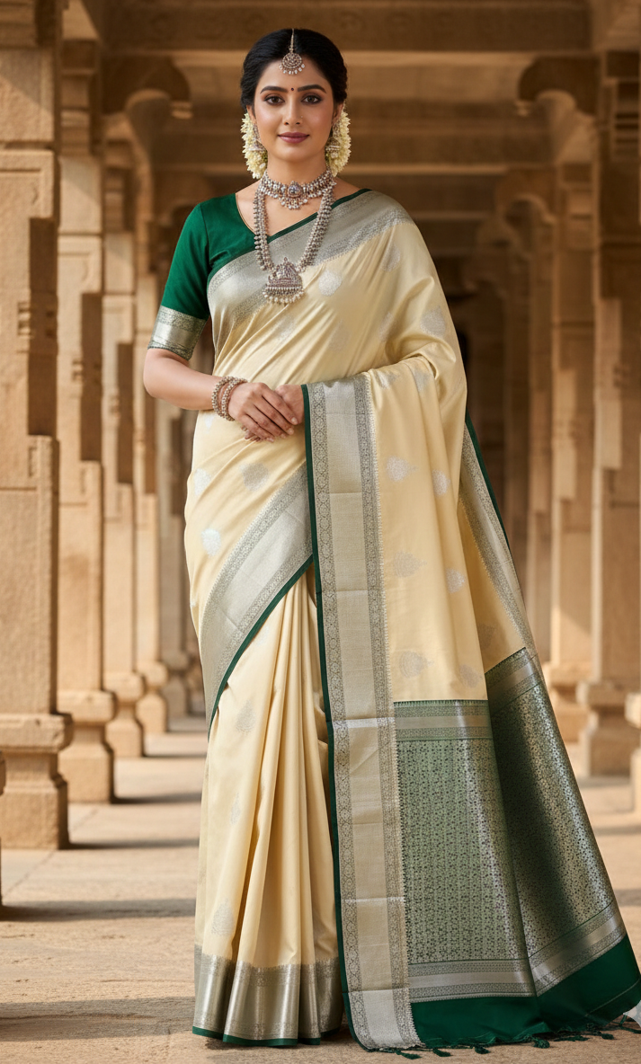 Kanchipuram silver Soft Silk Sarees