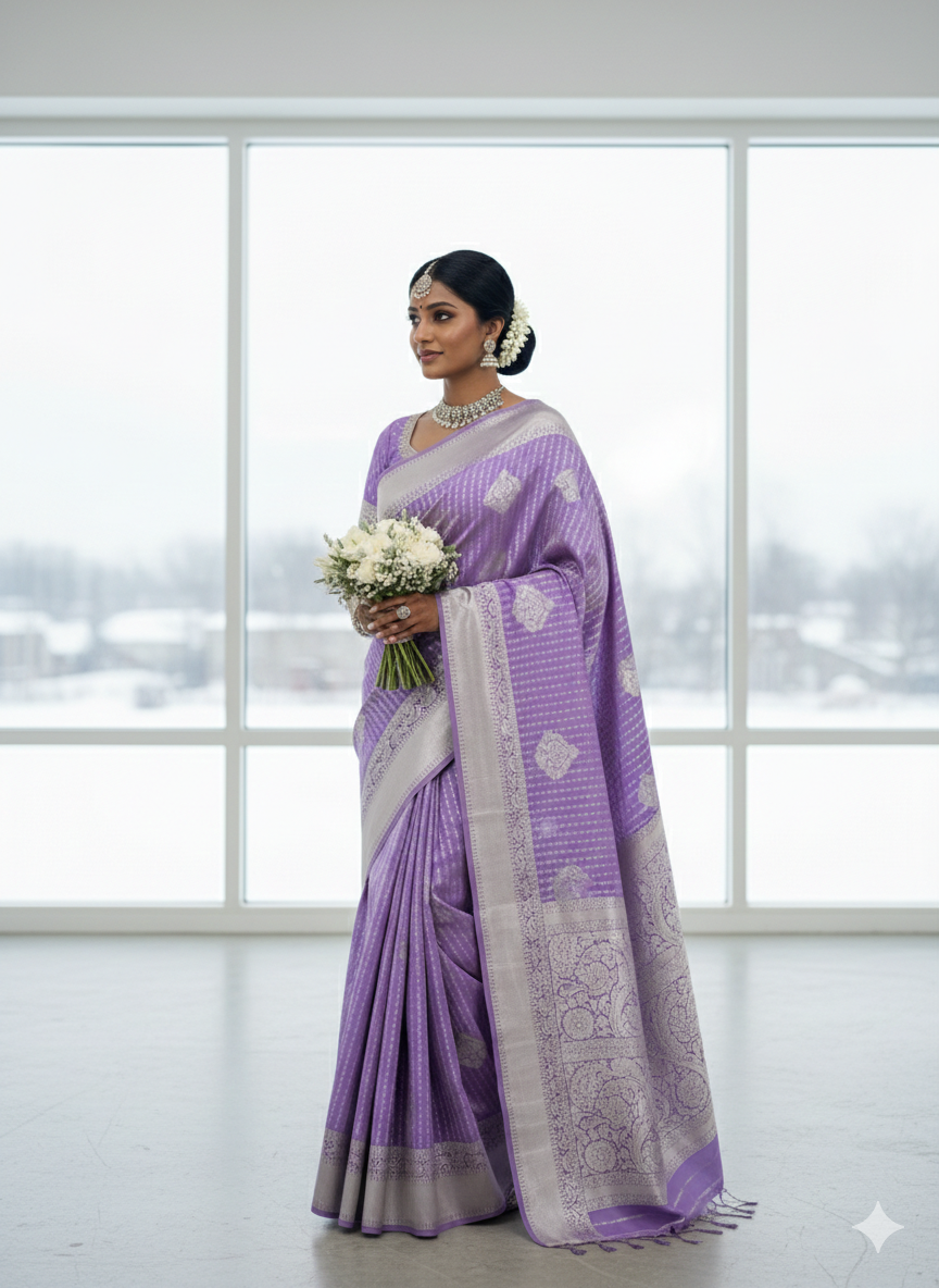 Bridal Silver Semi Silk Saree