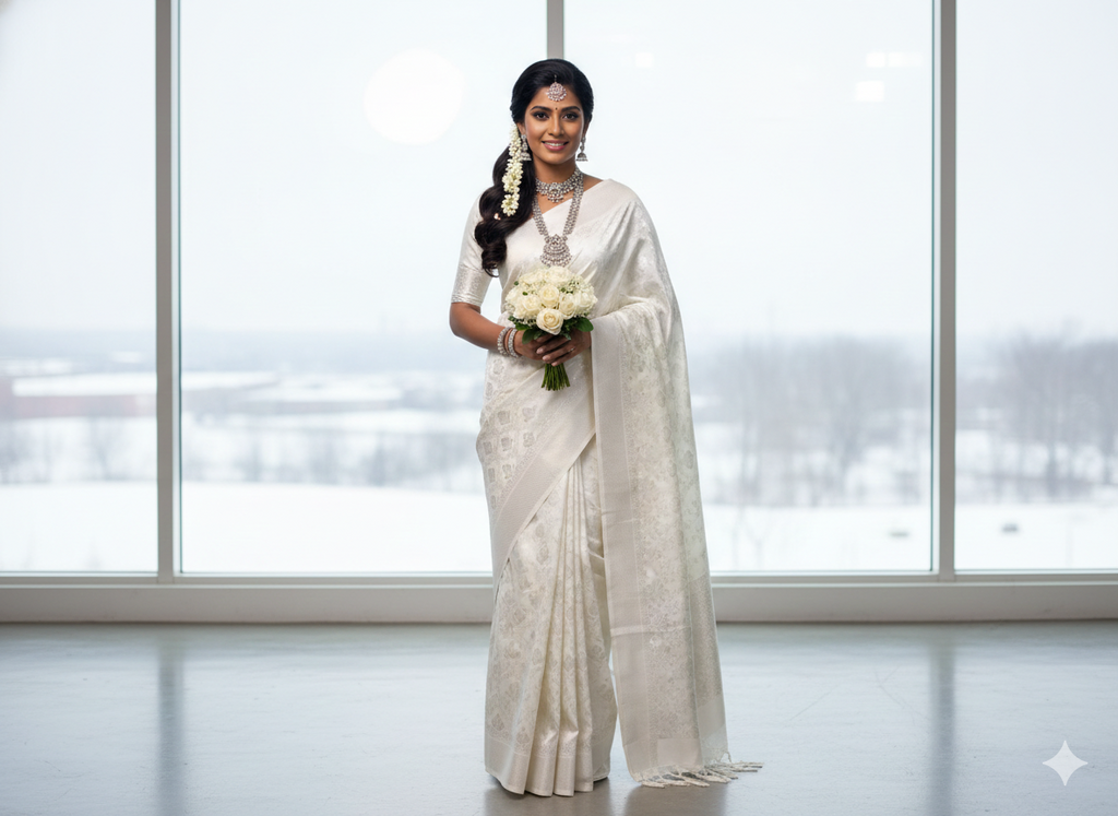 Bridal Silver Semi Silk Saree