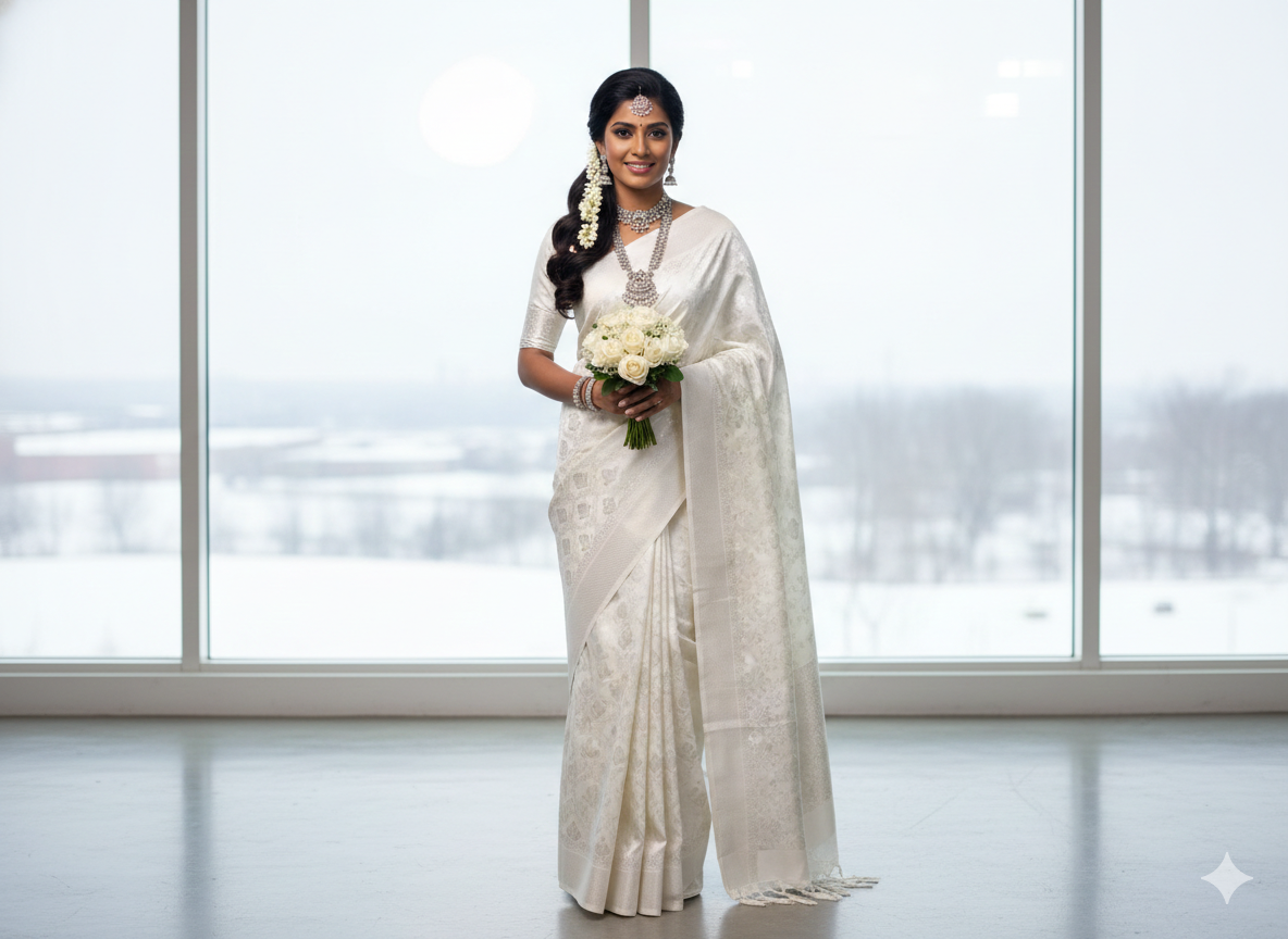 Bridal Silver Semi Silk Saree