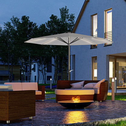 Garden Parasol with LED Lights, Solar Charged Patio Umbrella with Crank Handle, for Outdoor, Light Grey-1