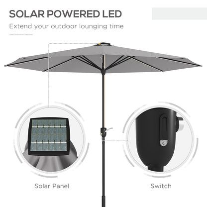Garden Parasol with LED Lights, Solar Charged Patio Umbrella with Crank Handle, for Outdoor, Light Grey-3