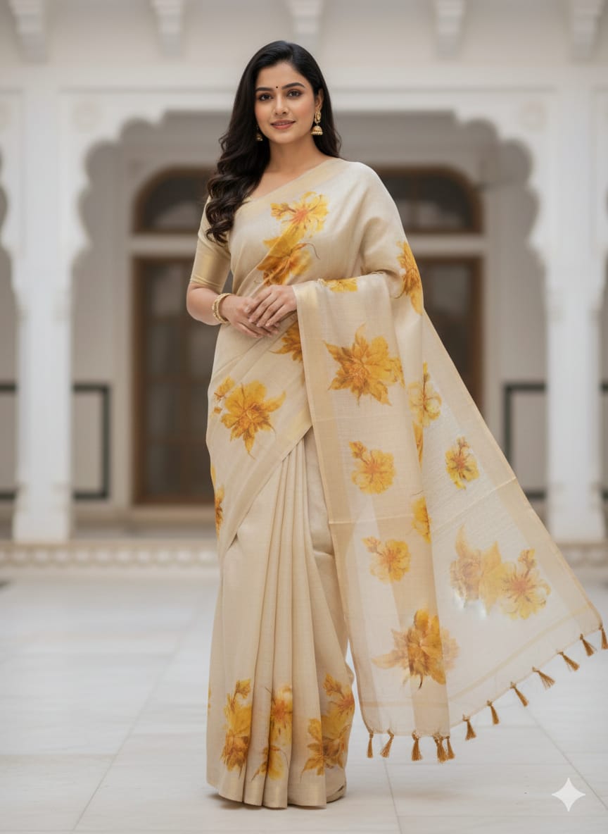 Premium Golden Tissue Saree