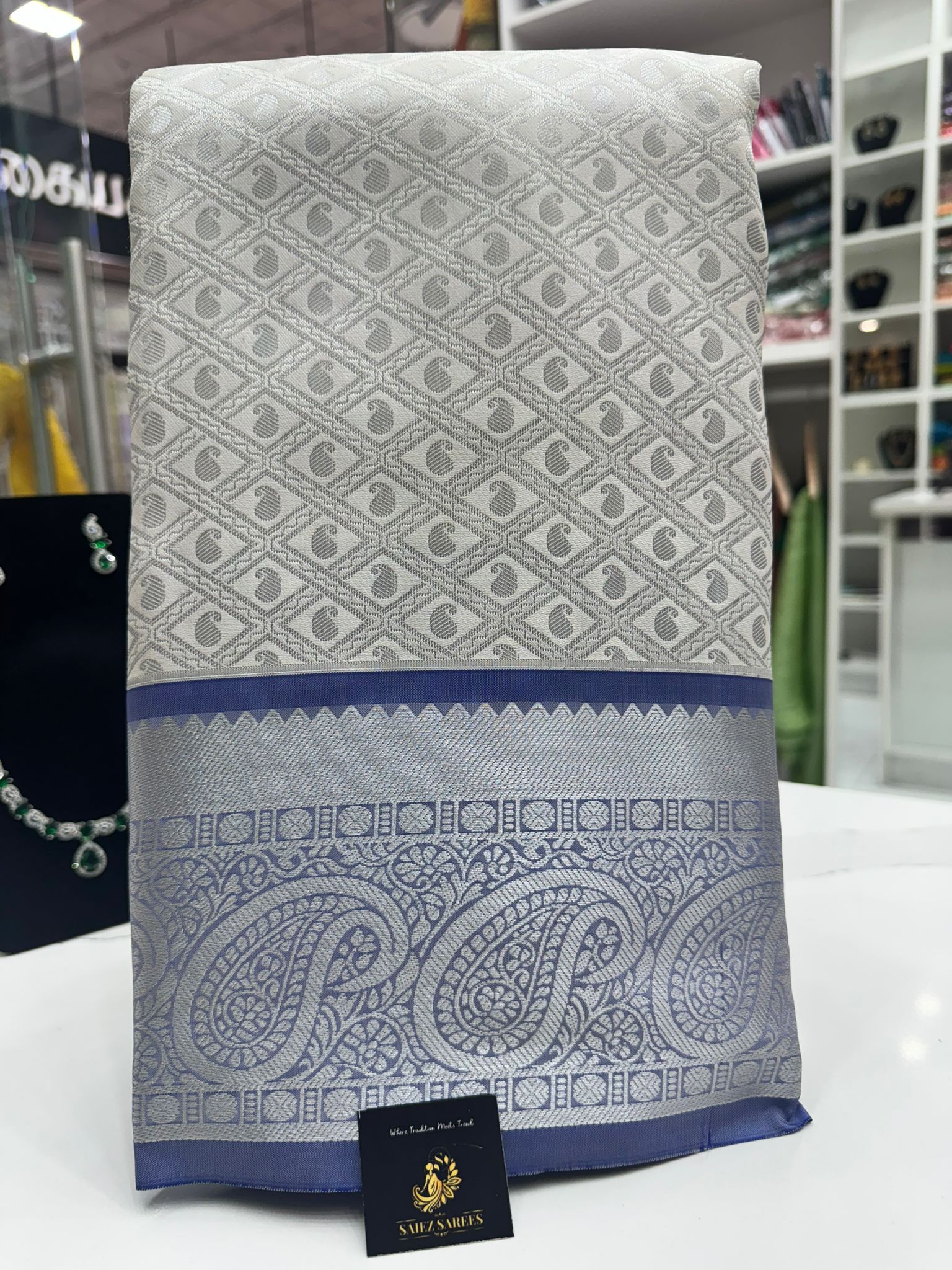 Bridal Silver Semi Silk Saree