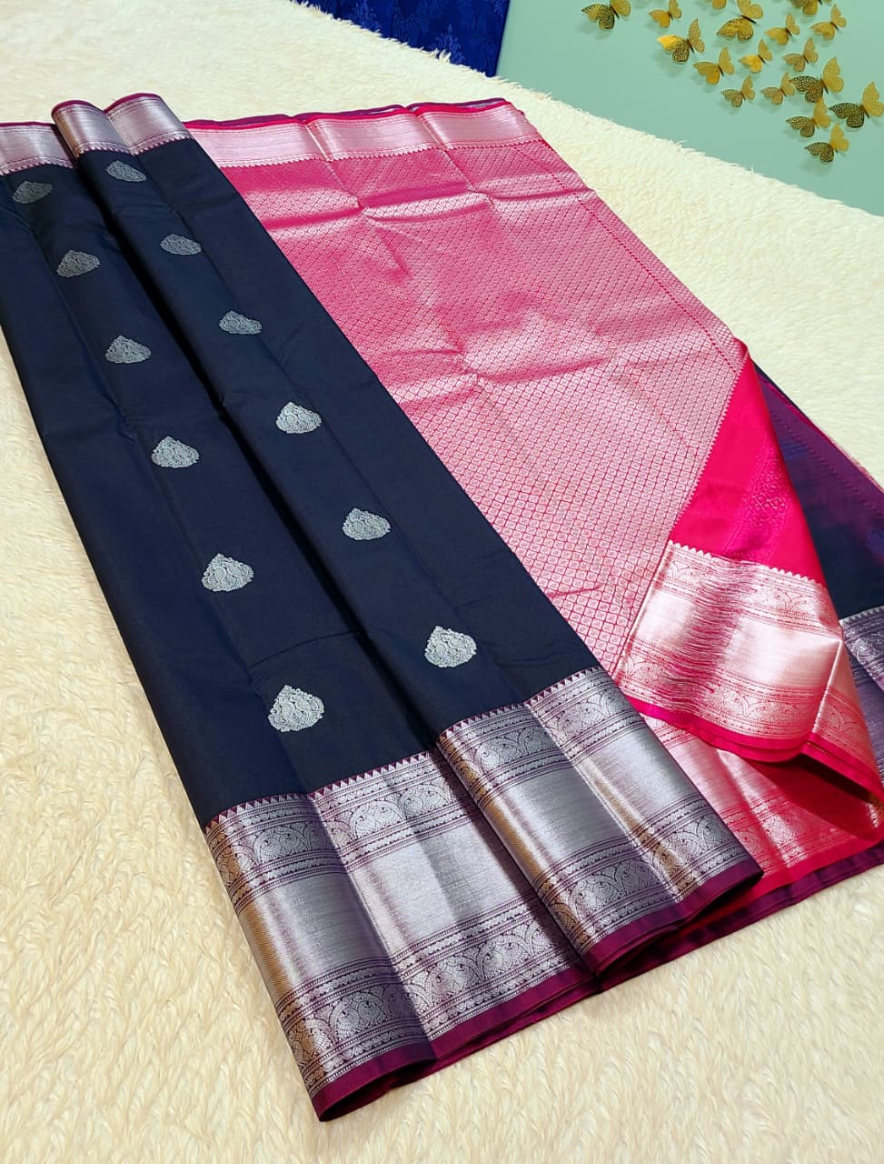 Kanchipuram silver Soft Silk Sarees