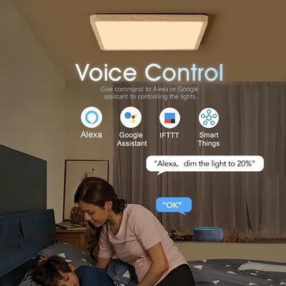 Tuya Smart Ceiling Lamp 36W Wood Grain Square Design LED Ceiling Light With Alexa Google Voice Control For Home
