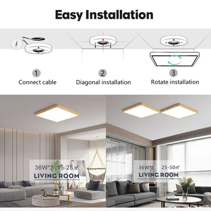 Tuya Smart Ceiling Lamp 36W Wood Grain Square Design LED Ceiling Light With Alexa Google Voice Control For Home