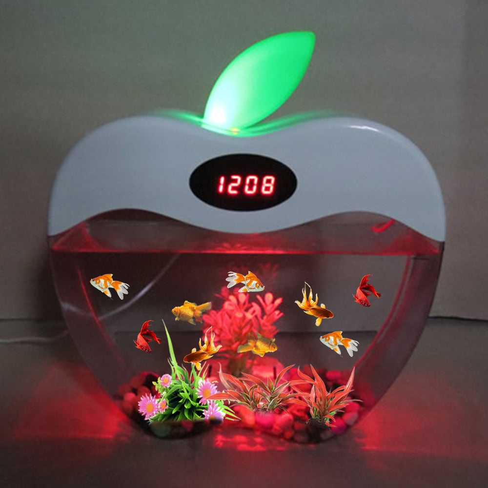 Aquarium USB Mini Aquarium with LED Night Light LCD Display Screen and Clock Fish Tank Personalise Aquarium Tank Fish Bowl D20-3