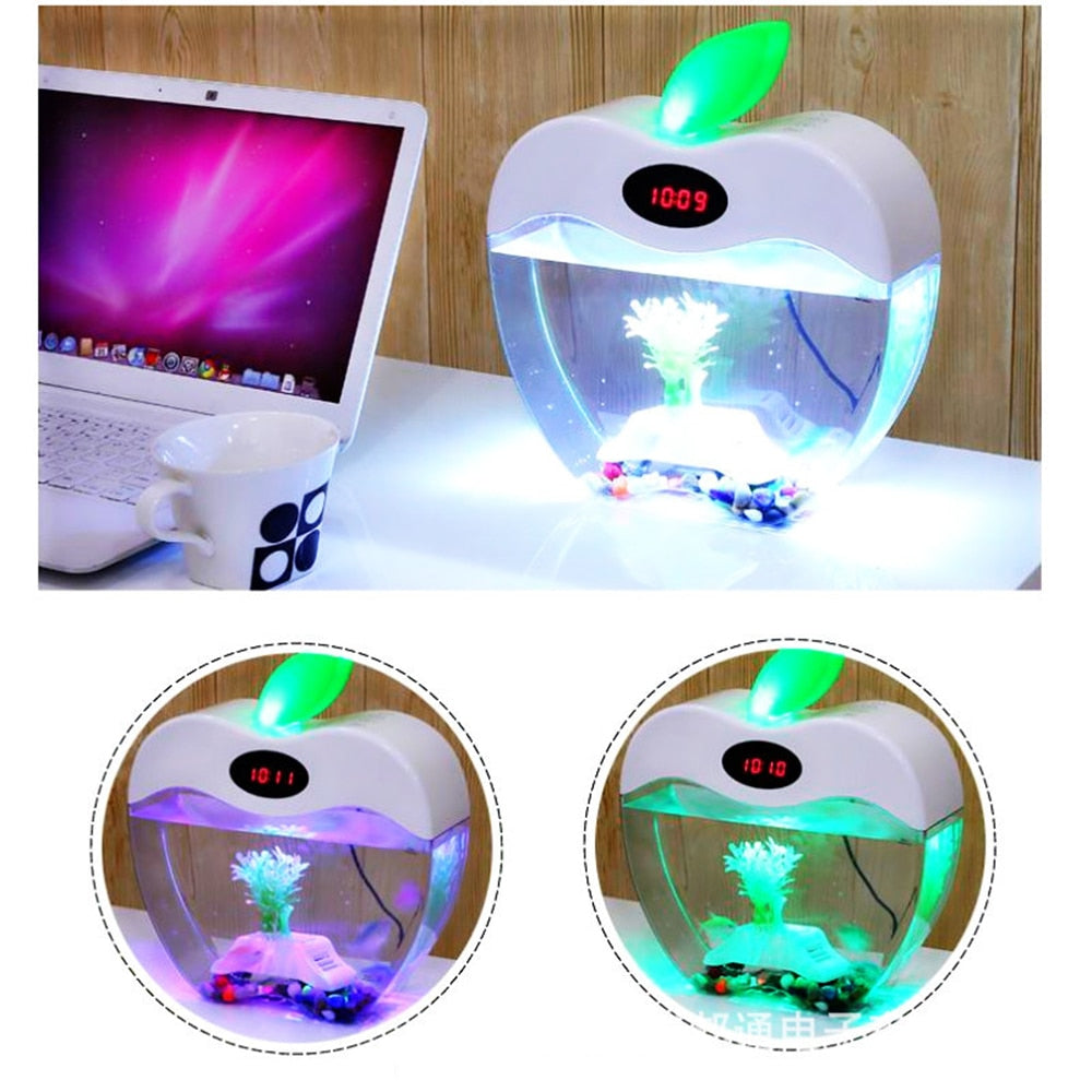 Aquarium USB Mini Aquarium with LED Night Light LCD Display Screen and Clock Fish Tank Personalise Aquarium Tank Fish Bowl D20-1