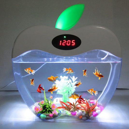 Aquarium USB Mini Aquarium with LED Night Light LCD Display Screen and Clock Fish Tank Personalise Aquarium Tank Fish Bowl D20-0