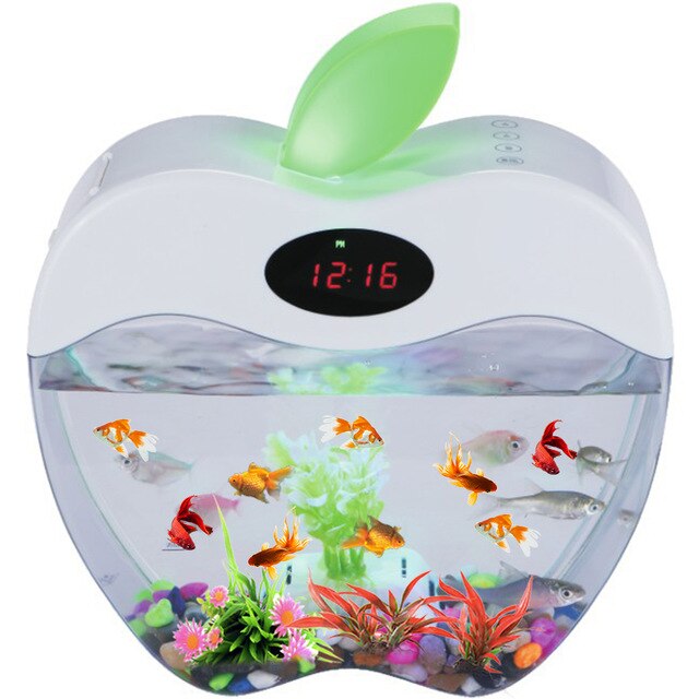 Aquarium USB Mini Aquarium with LED Night Light LCD Display Screen and Clock Fish Tank Personalise Aquarium Tank Fish Bowl D20-5