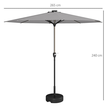 Garden Parasol with LED Lights, Solar Charged Patio Umbrella with Crank Handle, for Outdoor, Light Grey-2